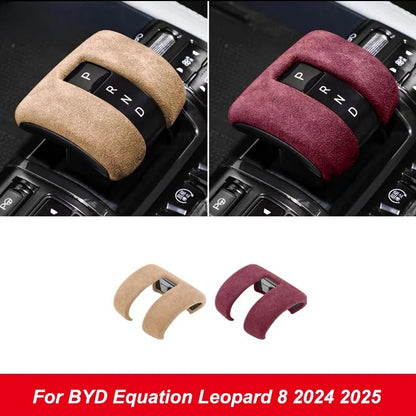 For BYD Equation Leopard 5/8 2024 2025 Suede Wrap ABS Interior Gear Shift Knob Cover Interior Accessories