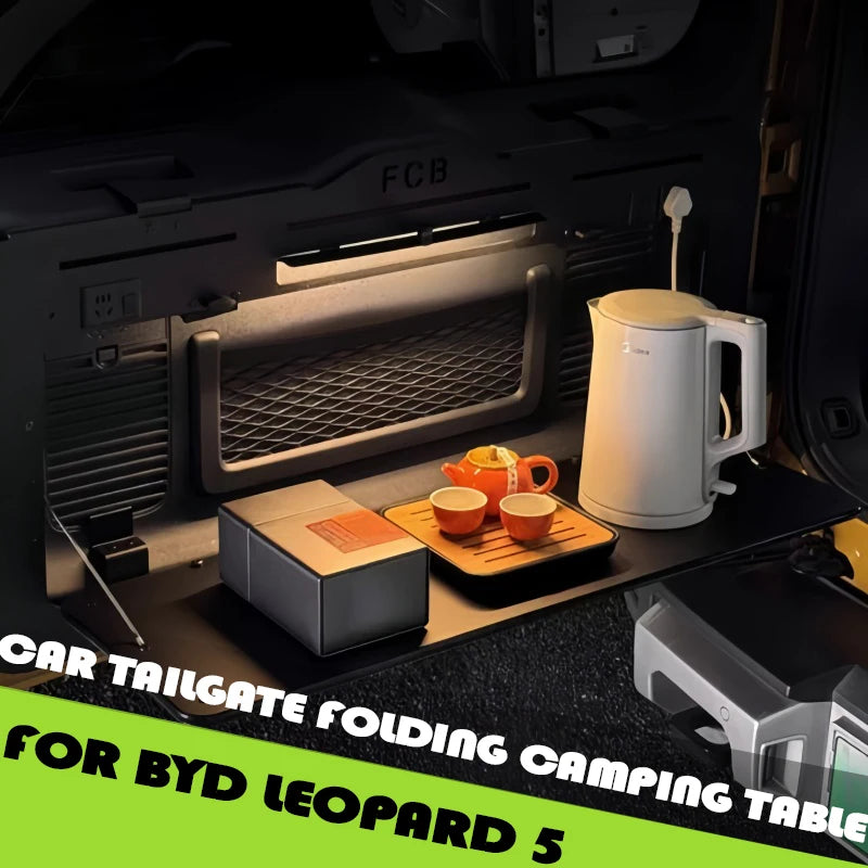 Car Tailgate Folding Camping Table Fit for BYD Leopard 5 Modified Plug-In Tailgate Folding Table with Led Light Upgrade Parts